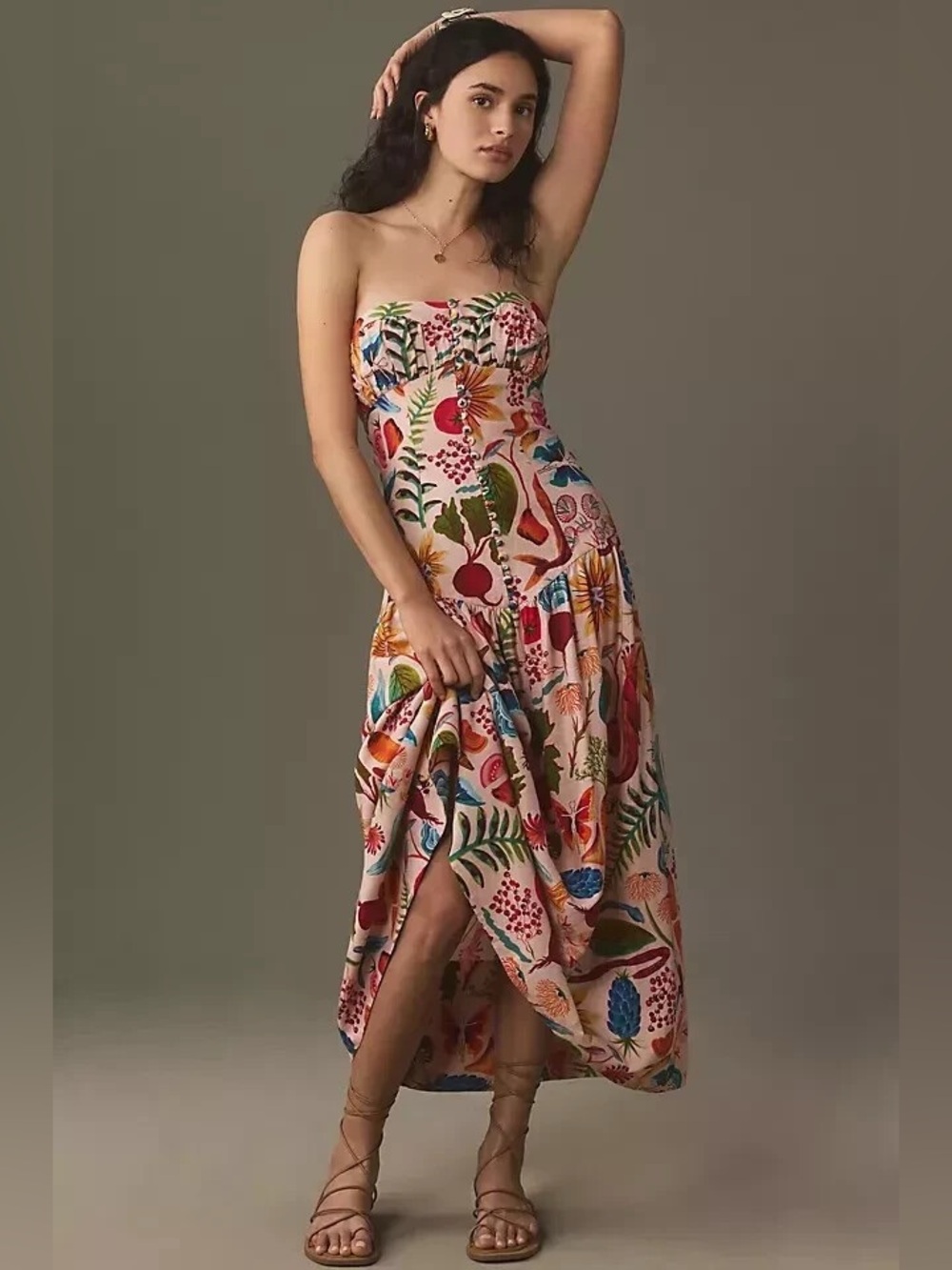Farm Rio Bright Farm Strapless Linen Dress veggie print - Picture 3 of 10